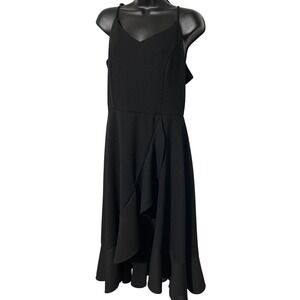 DRESSTELLS Black Spaghetti Strap High Low Ruffle Midi‎ Dress Size L